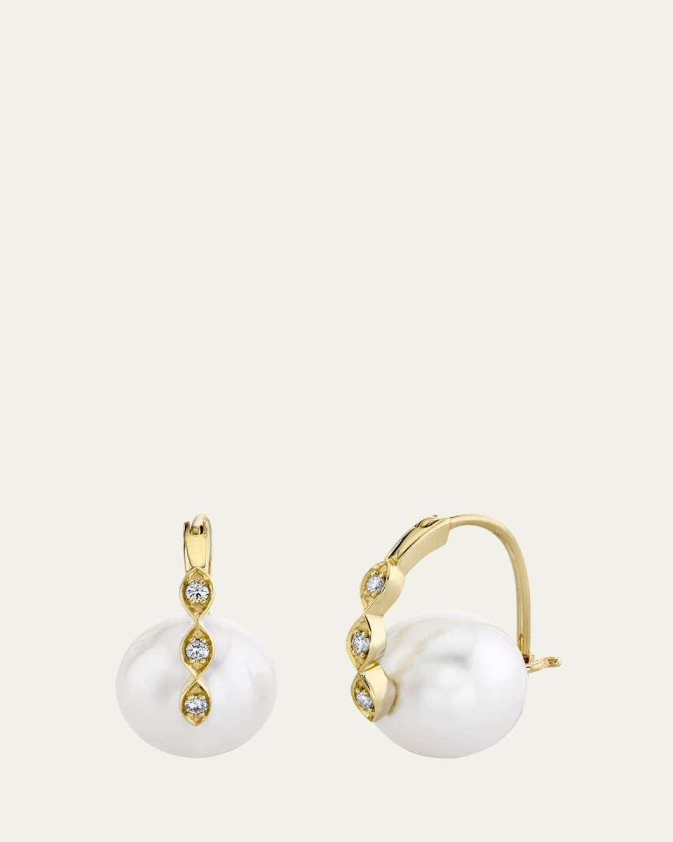 14K Gold & Diamond Marquise Eye Pearl Earrings